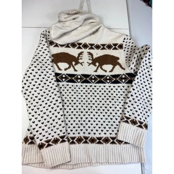 American Eagle Outfitters Cream Moose Hoodie Sweater Pullover Knit M - Picture 2 of 8